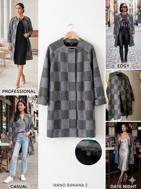 🔥 ANN TAYLOR Grey Checkered Wool Blend Coatigan Duster Coat S Lined 🔥